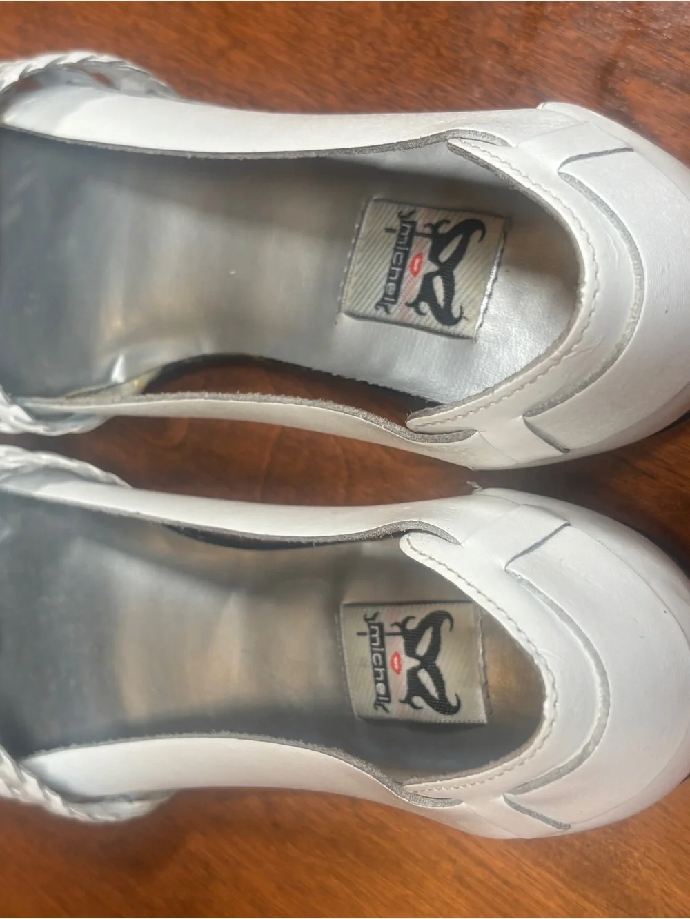 White Woven Pointed Leather Flats by